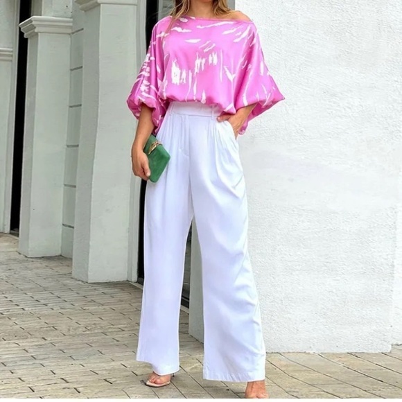 Pants Store Tyche Pink Satin Blouse - Picture 2 of 7